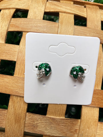 Green Football Helmet Stud Earrings