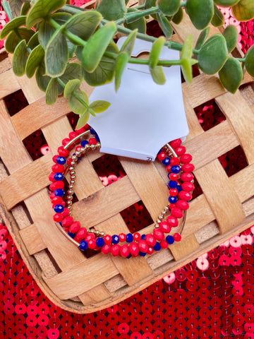 Red, Blue, & Gold Bracelet Stack