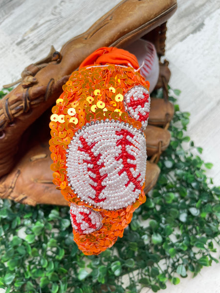 Orange Sequin Baseball Headband