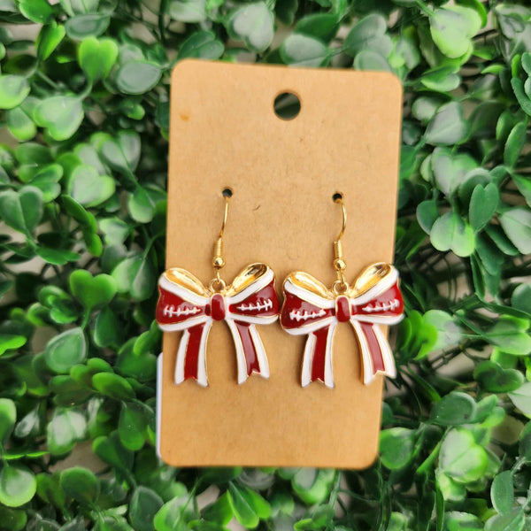 Maroon & Gold Bow Earrings