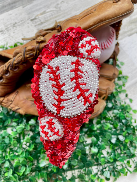 Red Sequin Baseball Headband