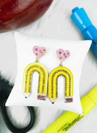 YELLOW CRYSTAL PENCIL ARCH EARRINGS