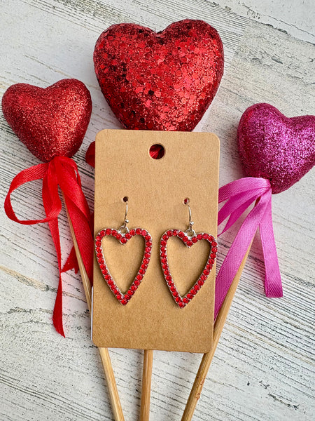 Red Rhinestone Heart Earrings