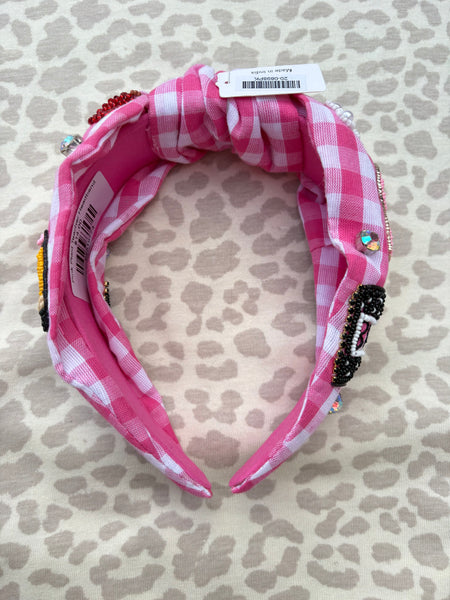Pink Plaid Teacher Headband