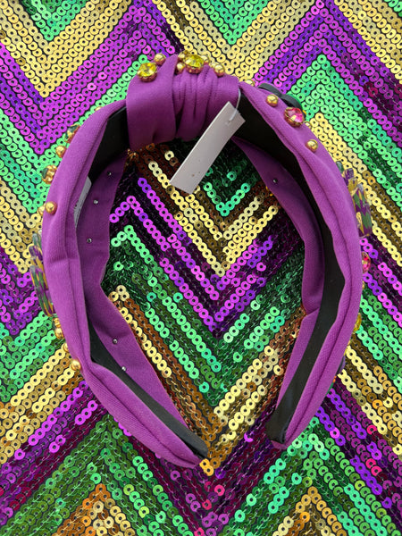 Purple Beaded Mardi Gras Headband