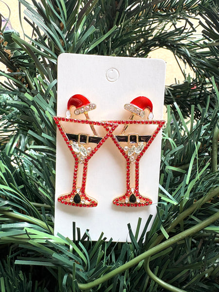 Santa Rhinestone Martini Earrings