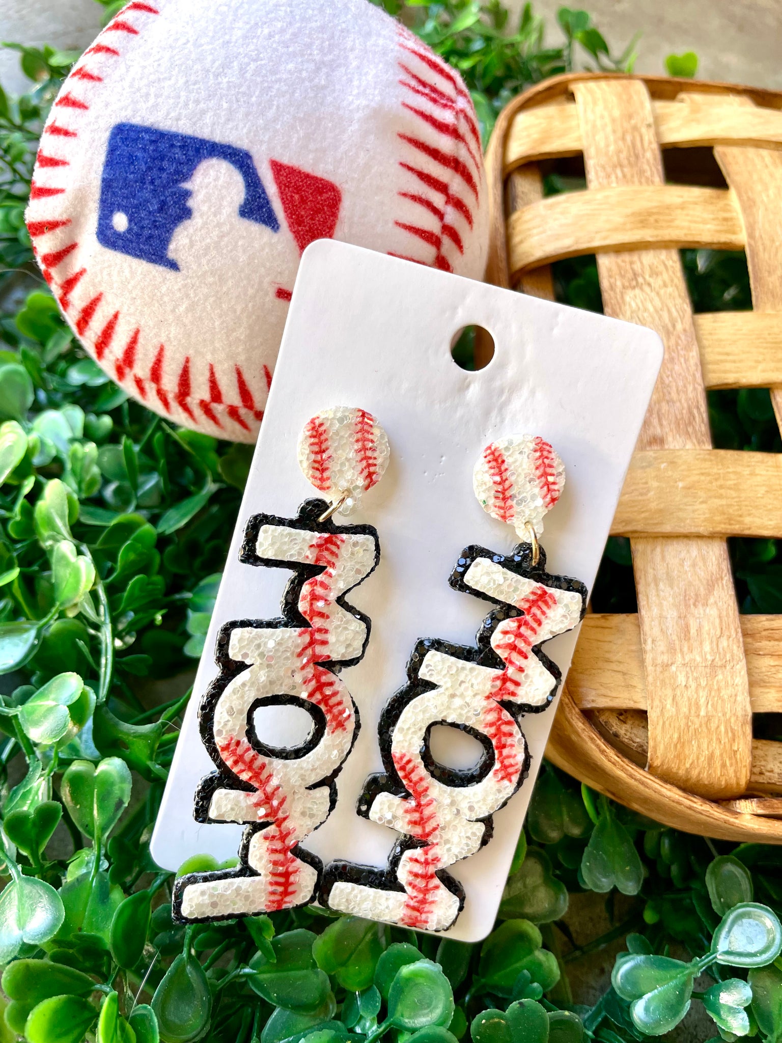 Glitter Baseball Mom Earrings