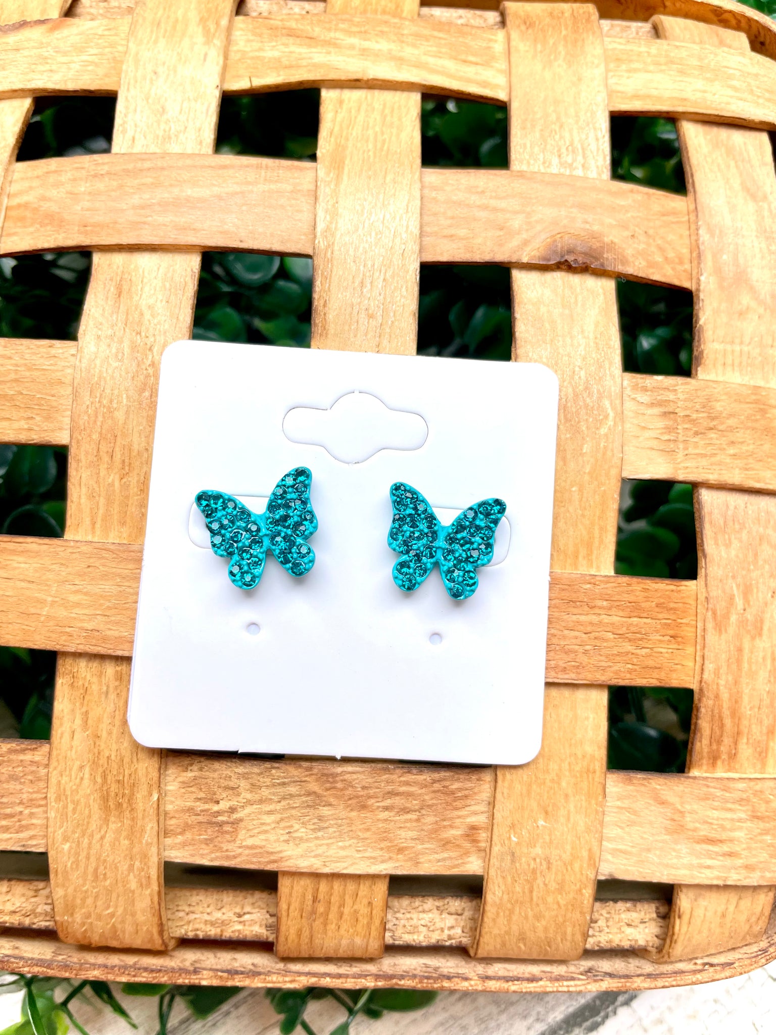 Teal Butterfly Rhinestone Studs
