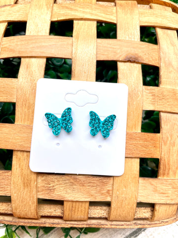 Teal Butterfly Rhinestone Studs