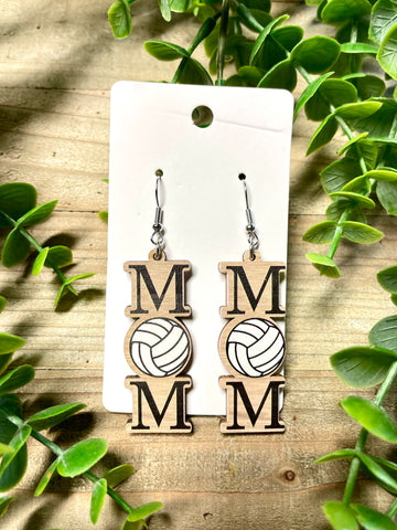 Wooden Volleyball Mom earrings