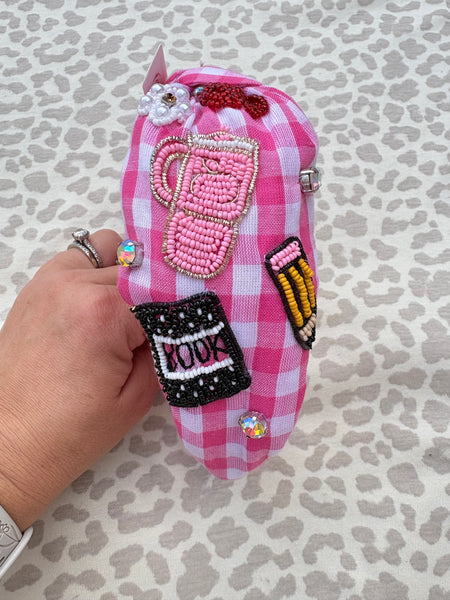 Pink Plaid Teacher Headband