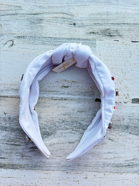 White Beaded Flag July 4th Headband