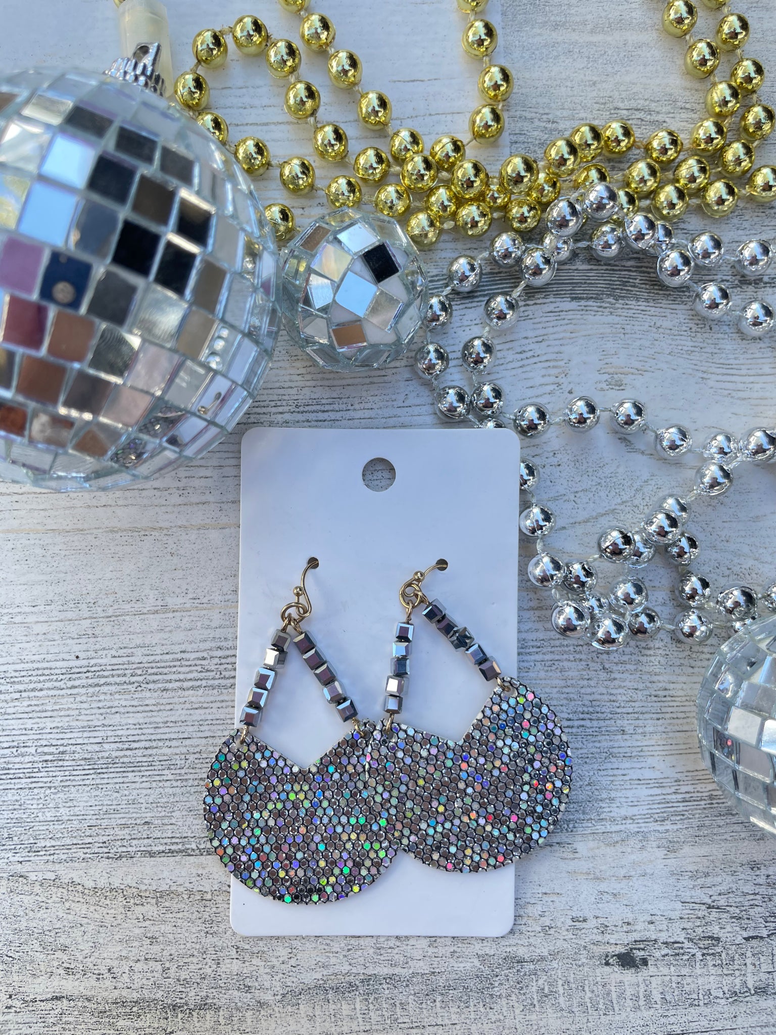 Silver Glitter & Beaded teardrop earrings