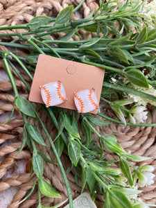 Orange & White Baseball Studs