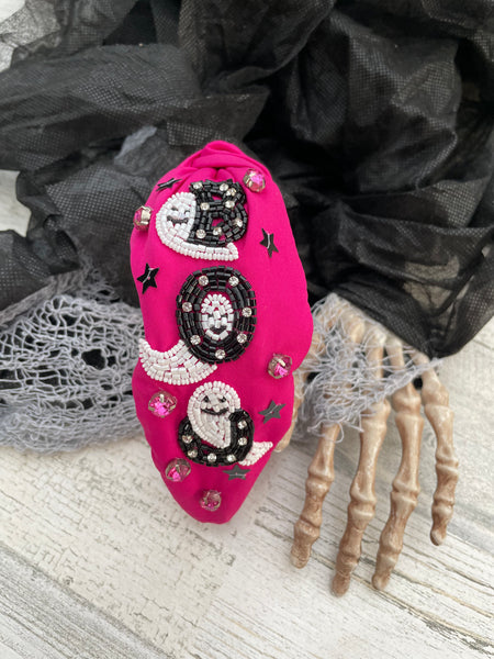 Pink Sequin Ghost Boo headband