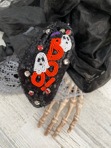 Black Sequin BOO ghost headband