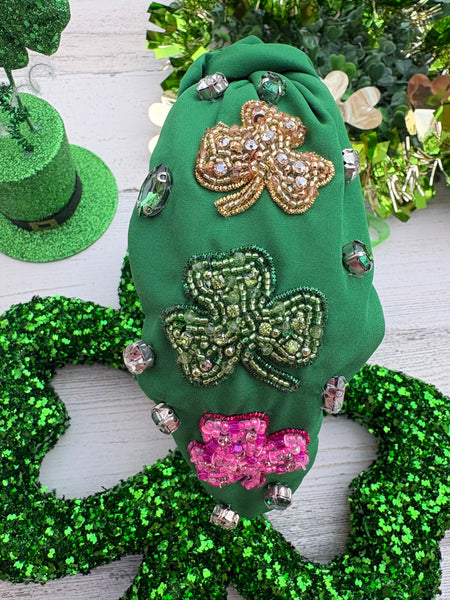 Green Shamrock Beaded Headband