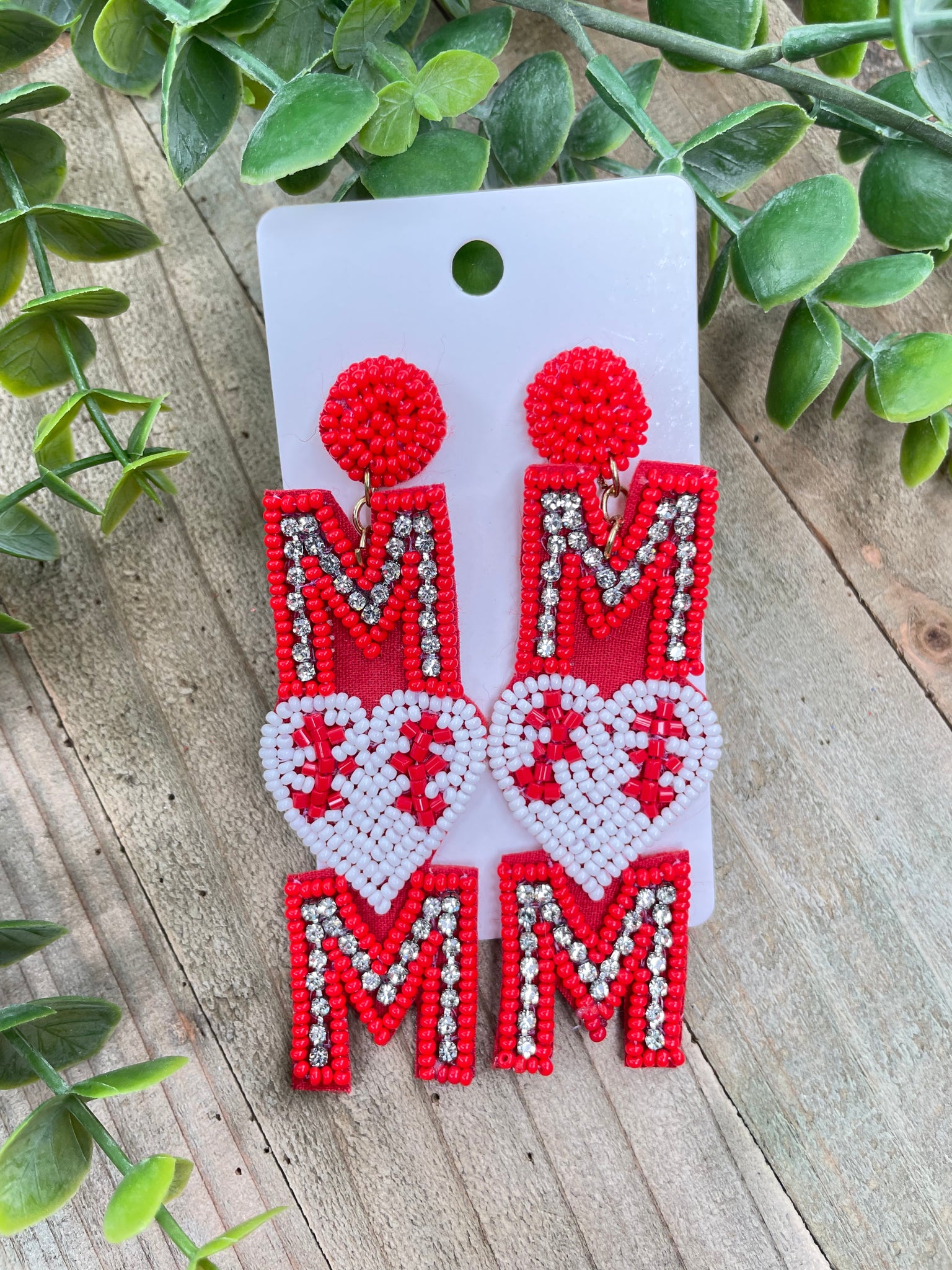 Beaded Baseball MOM earrings