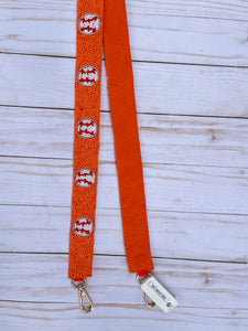 Orange Baseballs beaded purse strap