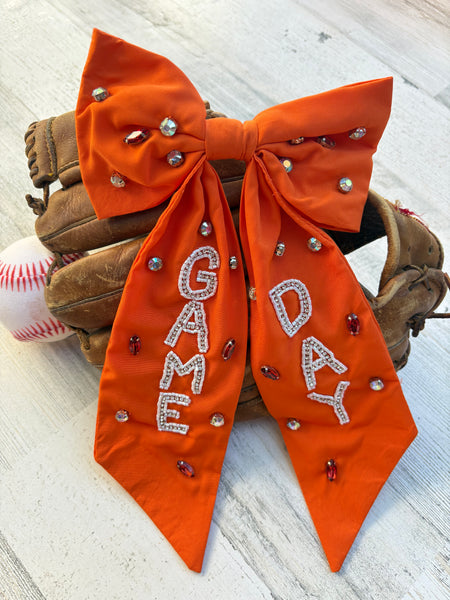 Orange Beaded Game Day Bow