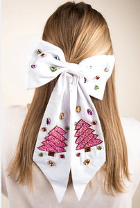 White & Pink Christmas Hair Bow