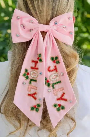 Pink Holly Jolly Hair Bow