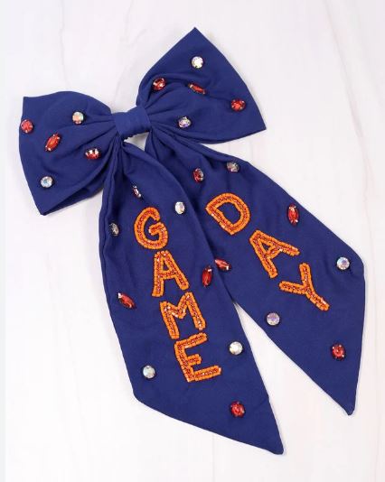 Navy and Orange Game Day Bow