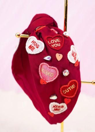 CANDY HEARTS RED KNOTTED HEADBAND