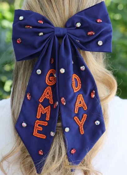 Navy and Orange Game Day Bow