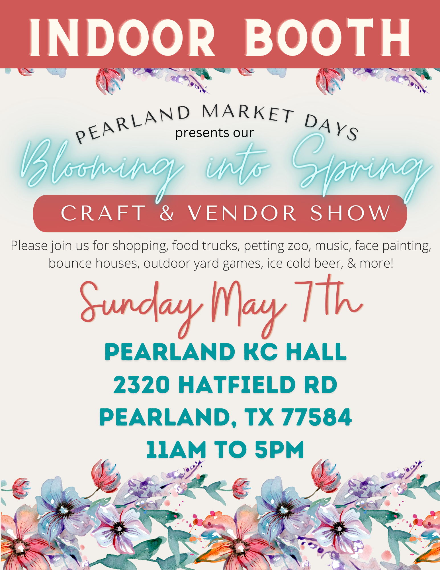 PEARLAND Sunday May 7, 2023 - INDOOR BOOTH