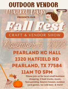 PEARLAND Sunday November 5, 2023 - OUTDOOR BOOTH