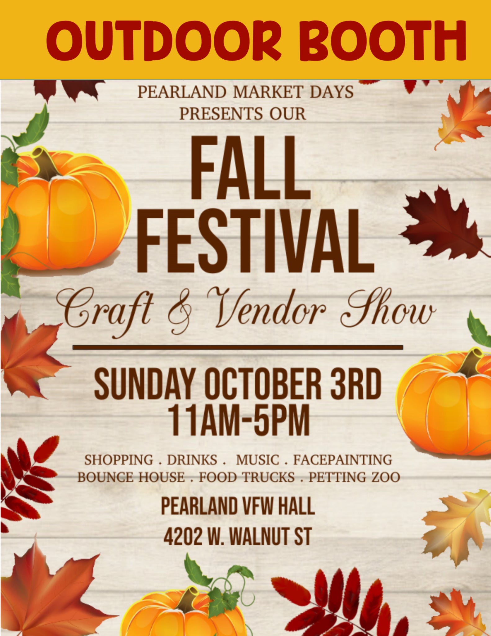 PEARLAND Sunday October 3rd, 2021- OUTDOOR BOOTH
