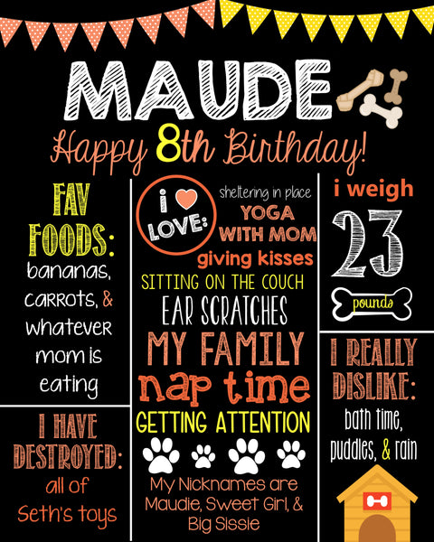 Dog Birthday Chalkboard Sign-Puppy Dog- Dog Bones- Puppy - Printable Birthday Chalkboard Poster- Birthday Board- Personalized Custom Sign