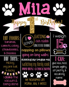 Pink and Gold Dog Birthday Board